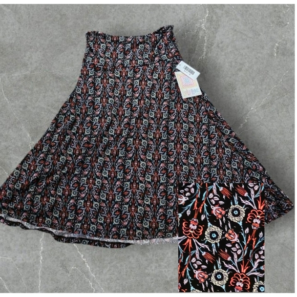 Lularoe Azure A-Line Skirt Black Floral Size XS - Picture 1 of 10